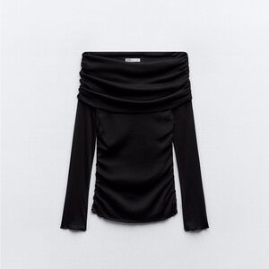 Zara RUCHED SEMI-SHEER COTTON TOP